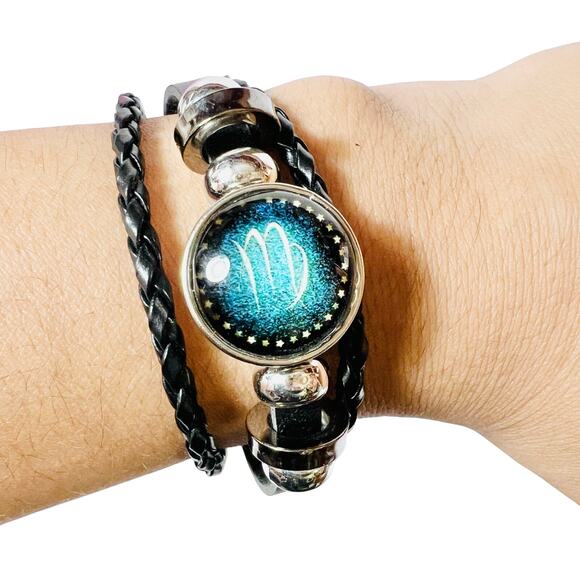 Virgo Zodiac Leather Adjustable Bracelet Unisex Multilayer Horoscope New - Picture 1 of 5
